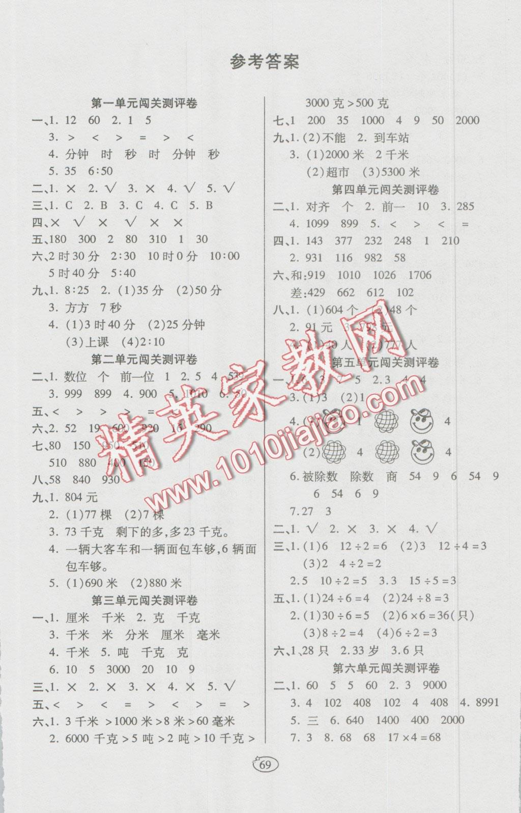 2016年培優(yōu)奪冠金卷三年級(jí)數(shù)學(xué)上冊(cè)人教版 第1頁(yè)