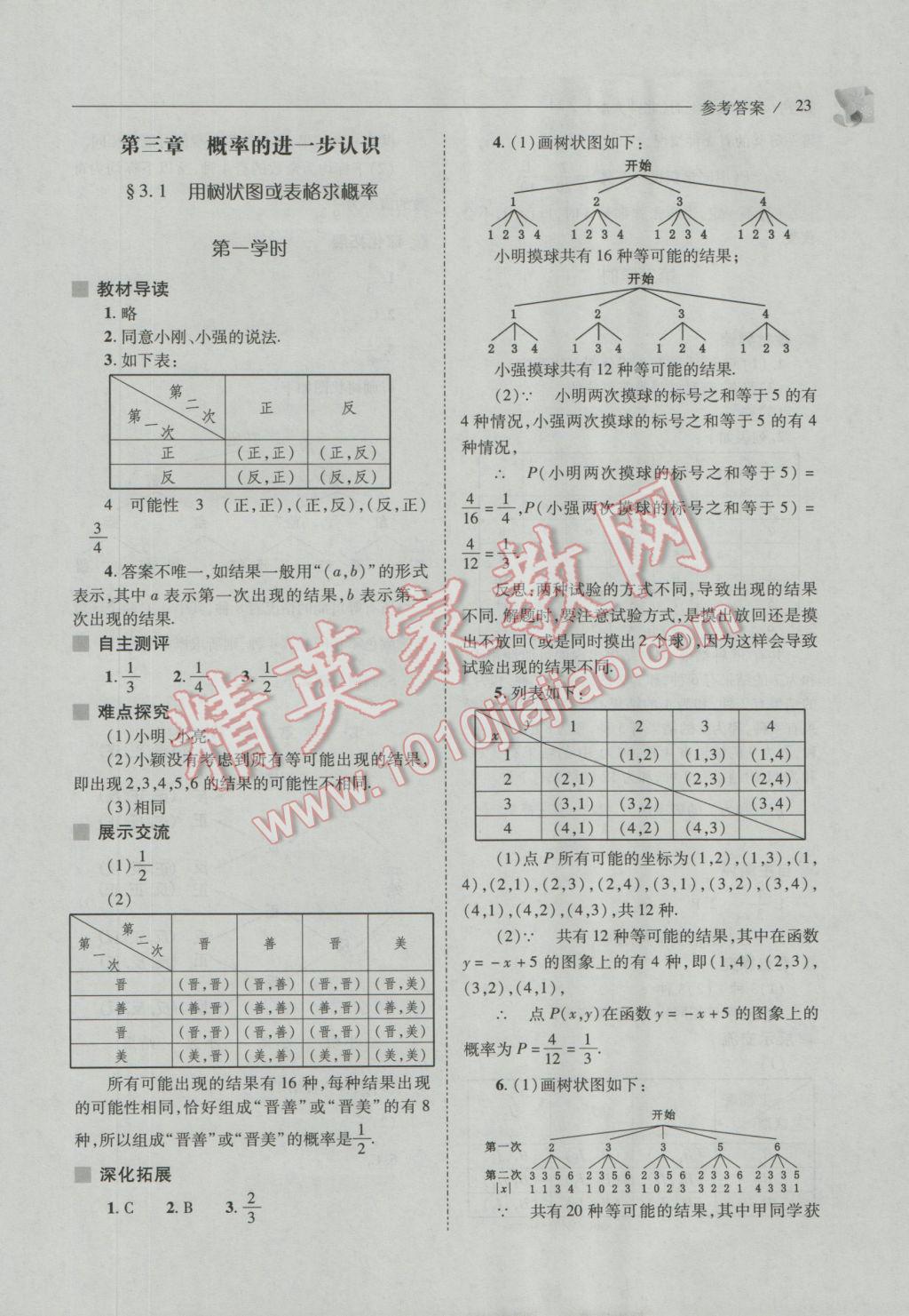 2016年新課程問題解決導學方案九年級數(shù)學上冊北師大版 參考答案第23頁