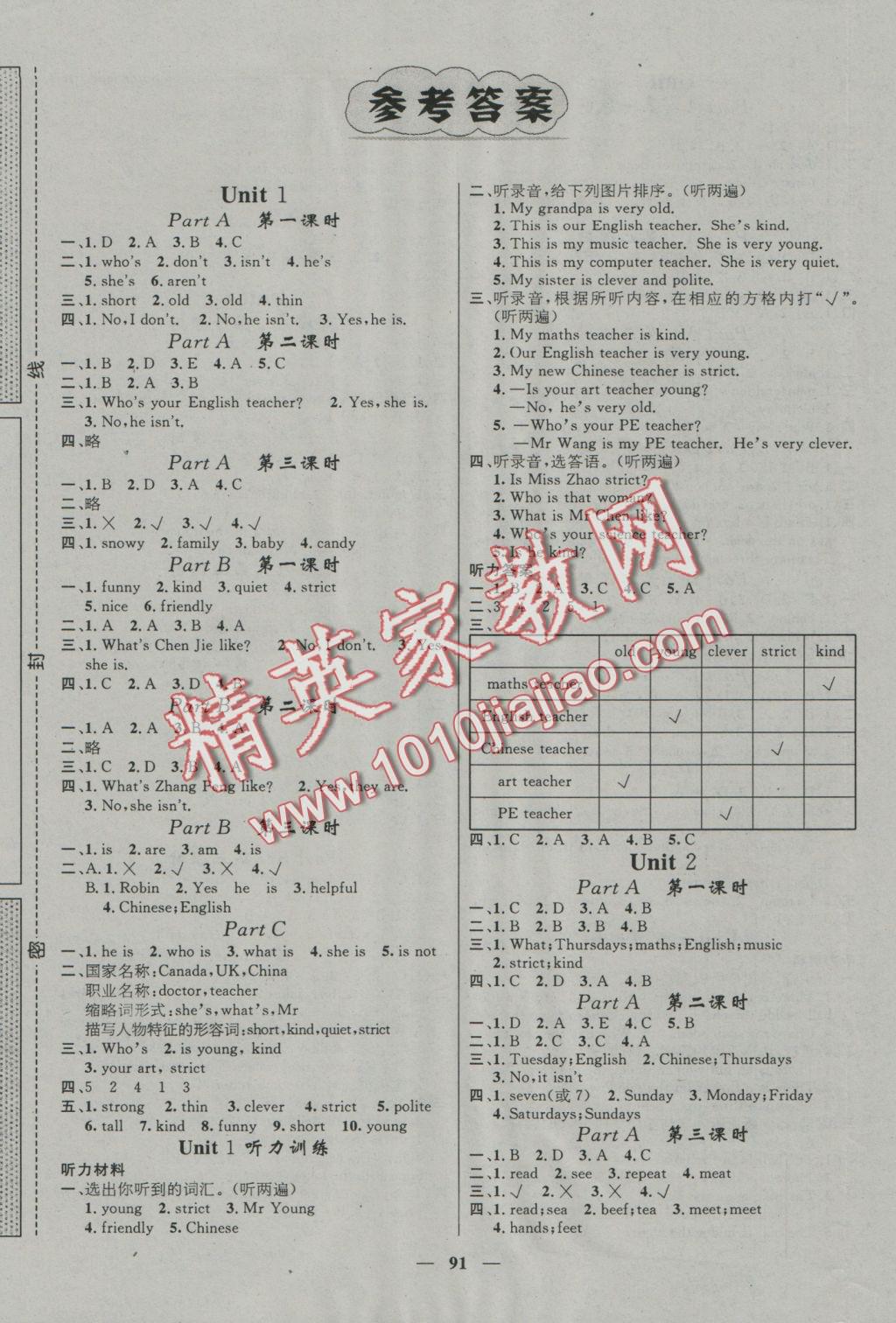 2016年名師測(cè)控五年級(jí)英語(yǔ)上冊(cè)人教版 參考答案第1頁(yè)