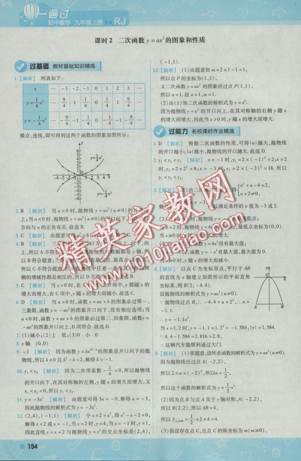 2016年一遍过初中数学九年级上册人教版 参考答案第16页