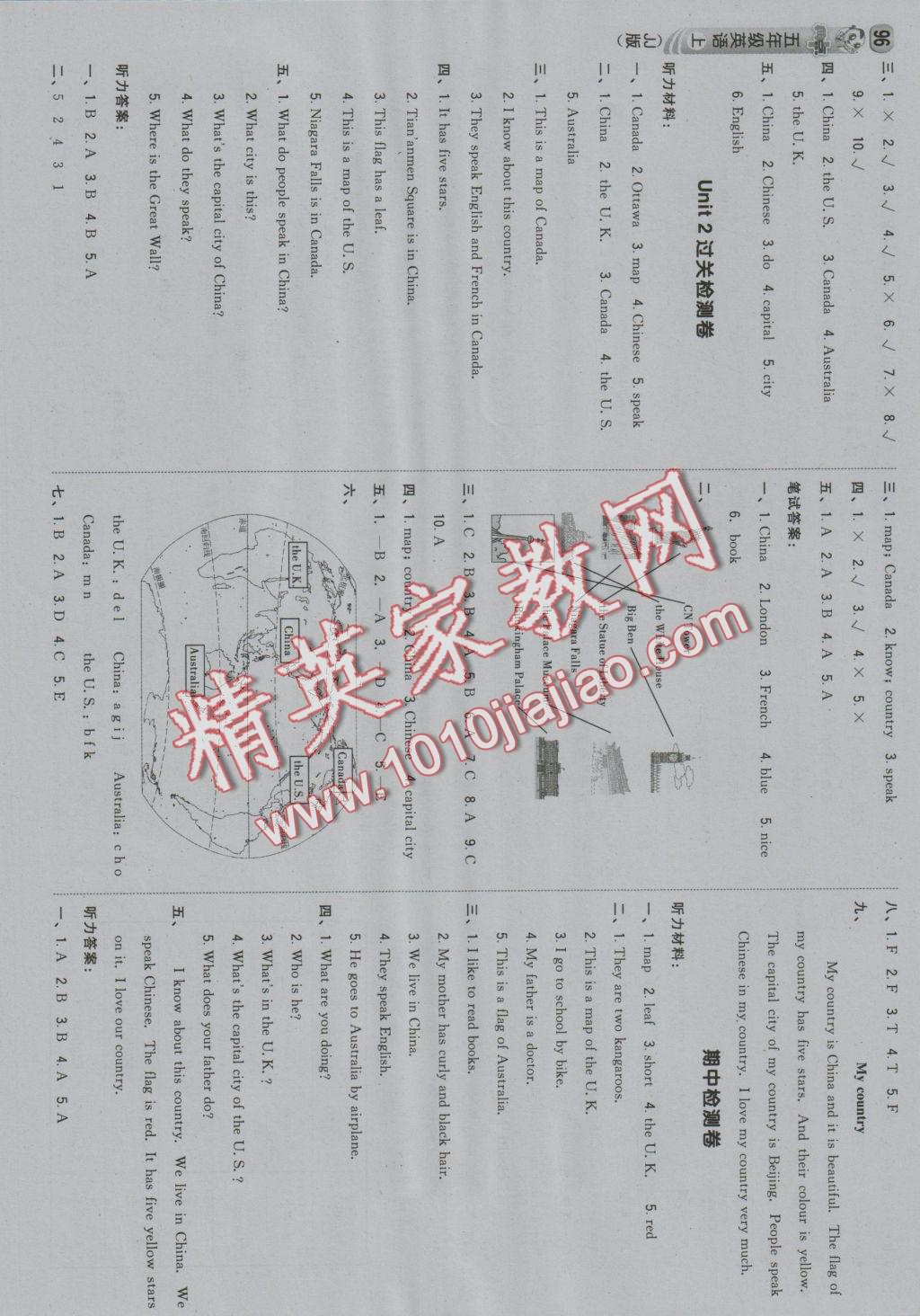 2016年綜合應(yīng)用創(chuàng)新題典中點(diǎn)五年級英語上冊冀教版三起 參考答案第6頁