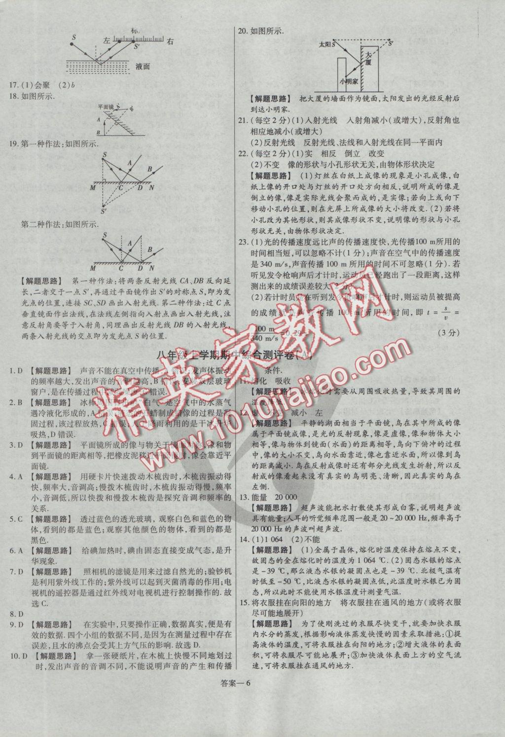 2016年金考卷活頁題選八年級物理上冊蘇科版 參考答案第6頁