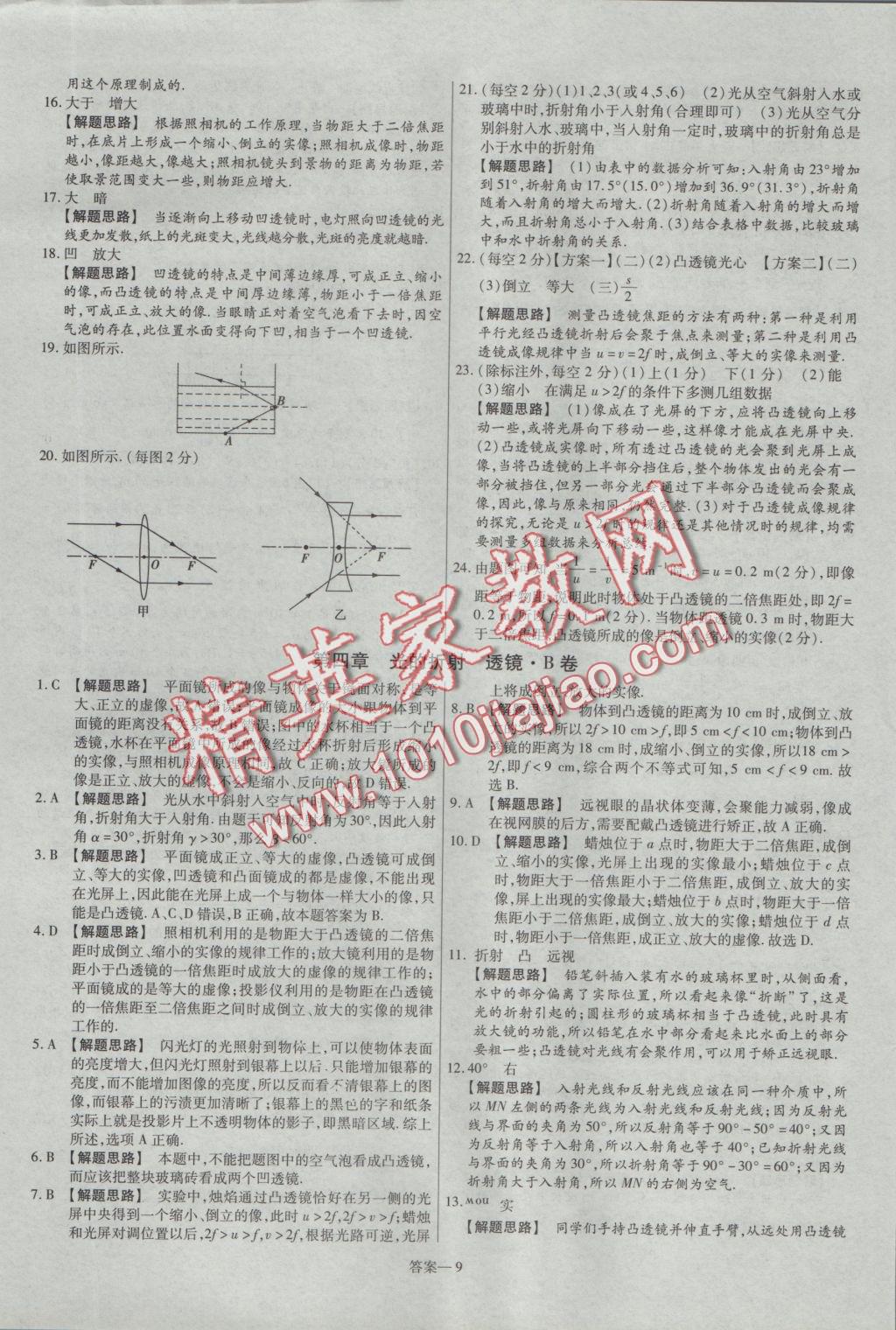 2016年金考卷活頁題選八年級(jí)物理上冊(cè)蘇科版 參考答案第9頁