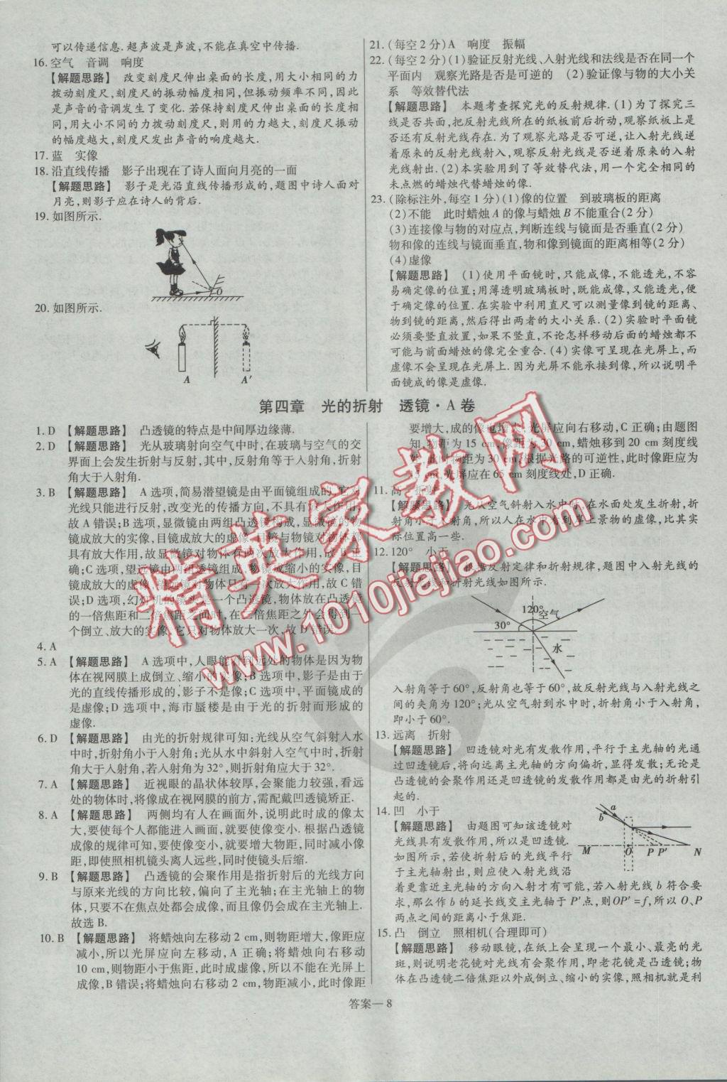 2016年金考卷活頁題選八年級物理上冊蘇科版 參考答案第8頁