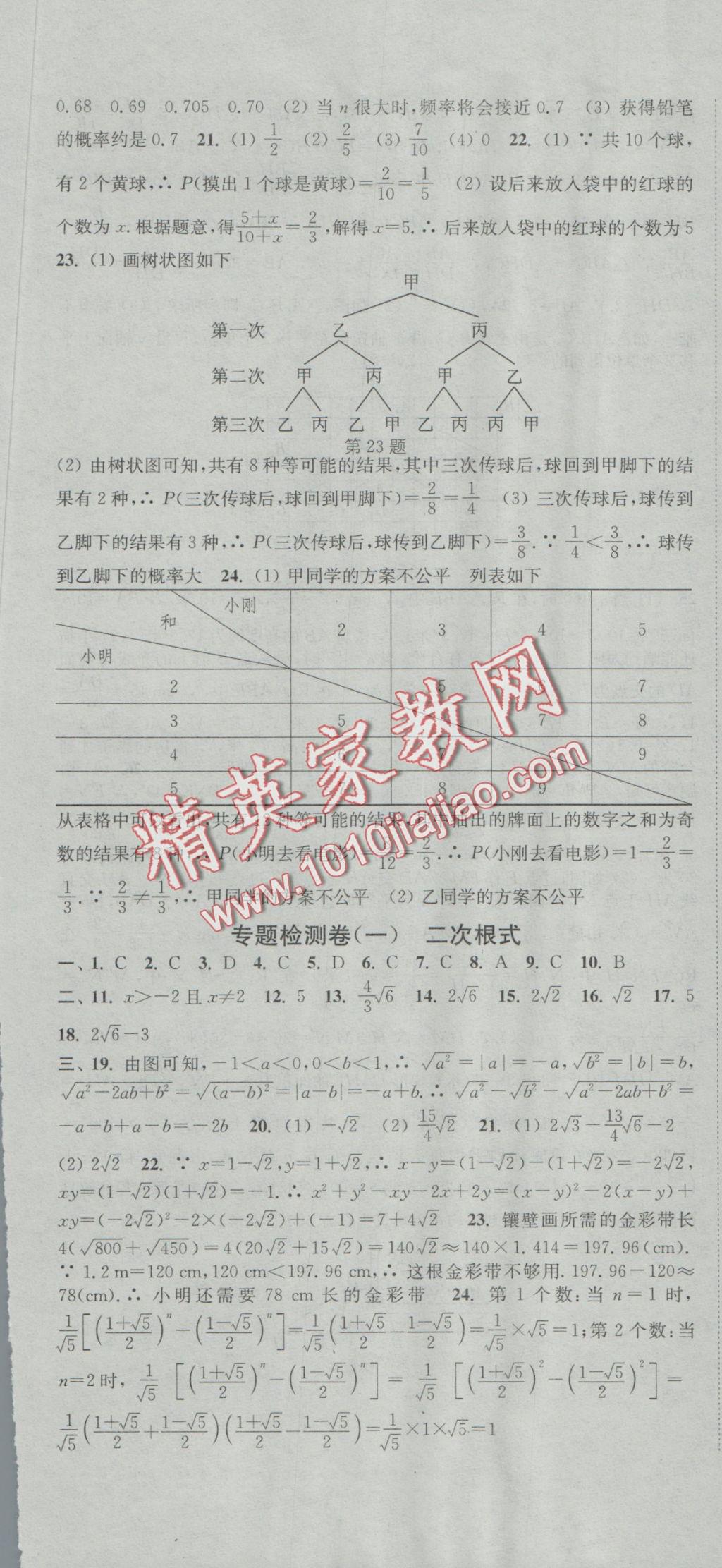 2016年通城學(xué)典活頁檢測九年級數(shù)學(xué)上冊華師大版 參考答案第19頁