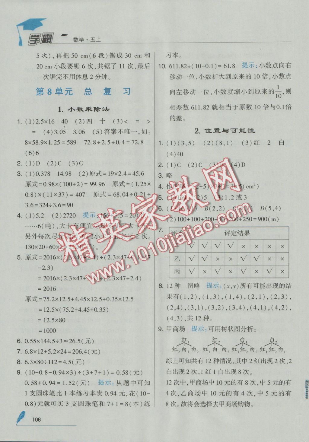 2016年經(jīng)綸學(xué)典學(xué)霸五年級(jí)數(shù)學(xué)上冊(cè)人教版 參考答案第20頁(yè)