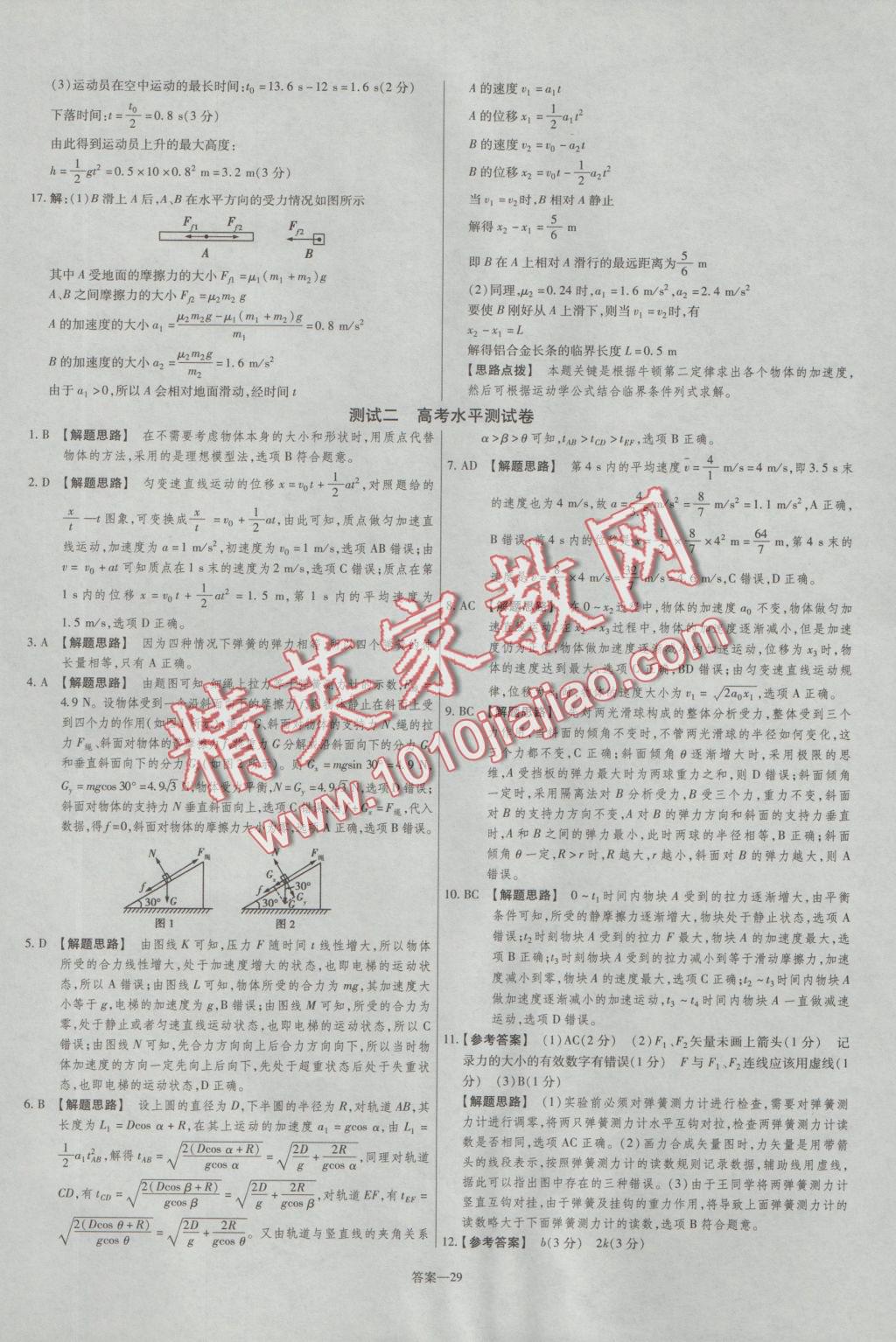 2016年金考卷活页题选高中物理必修1鲁科版 参考答案第29页