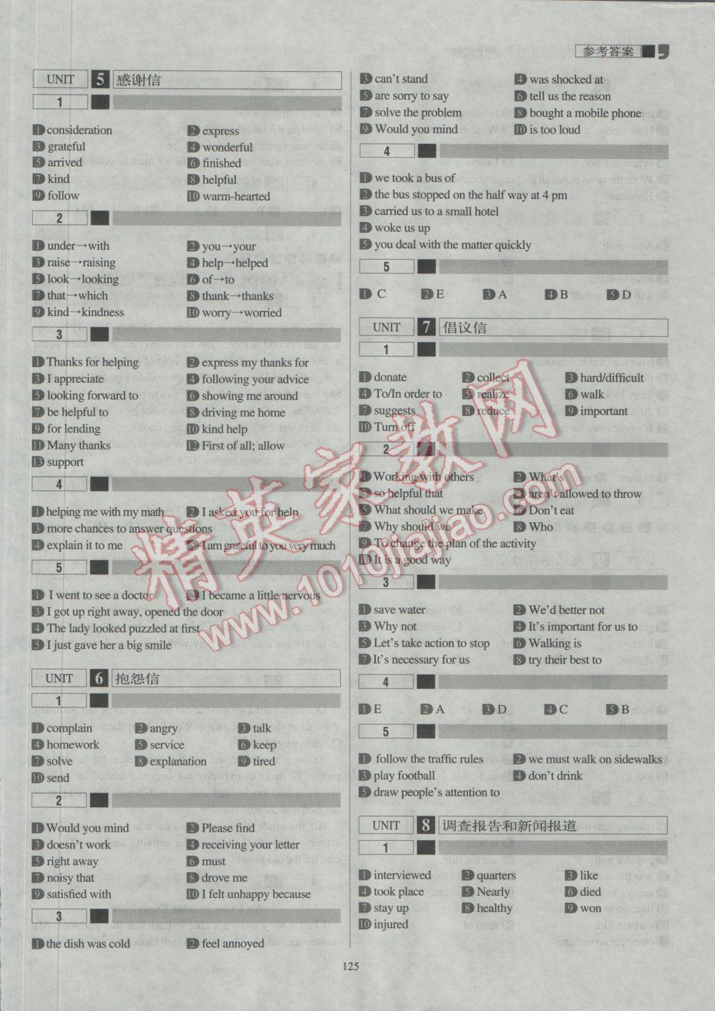 2016年藍(lán)皮英語系列書面表達(dá)分層強化訓(xùn)練八年級英語 參考答案第4頁