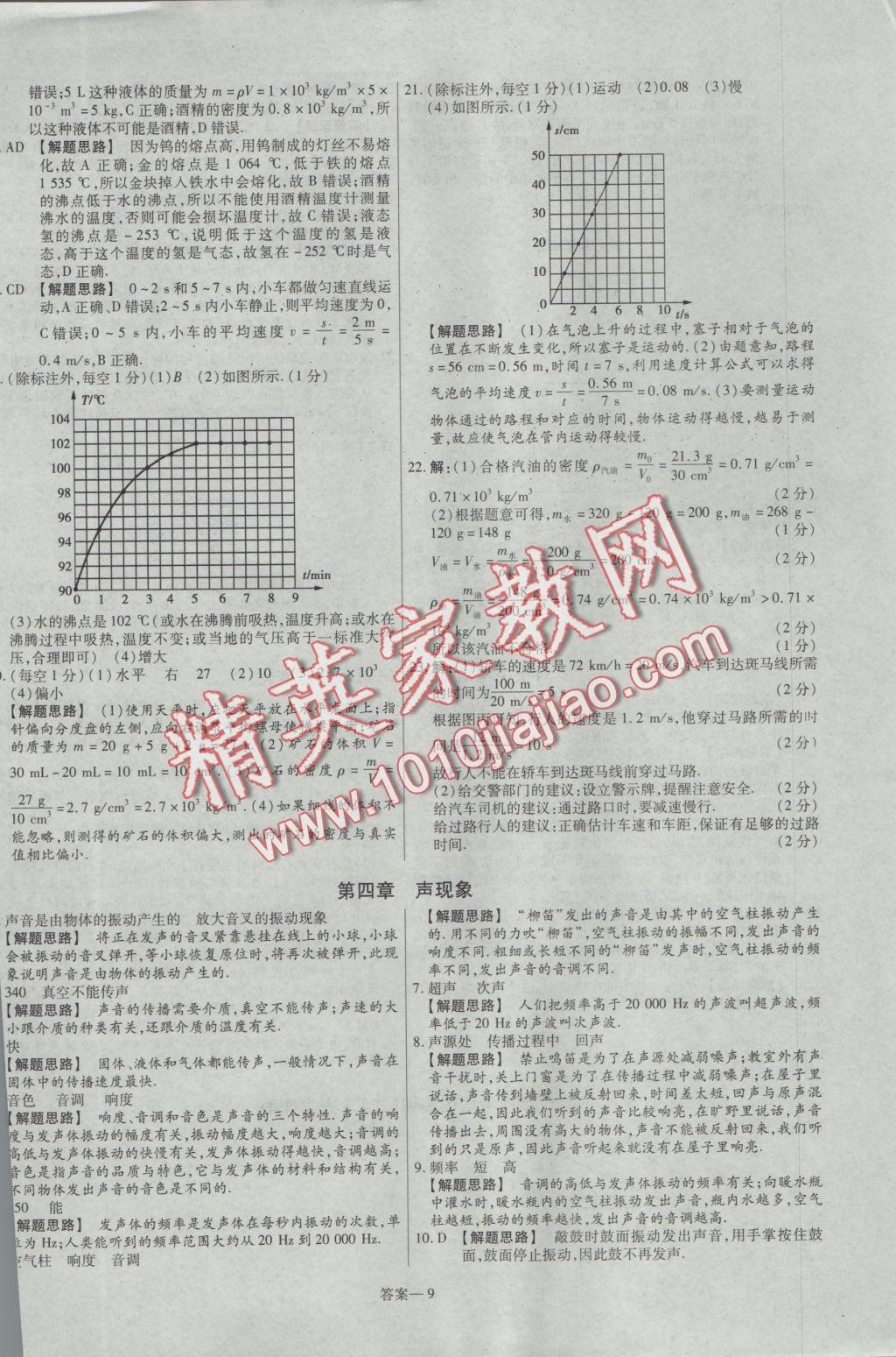 2016年金考卷活頁題選八年級物理上冊北師大版 參考答案第9頁