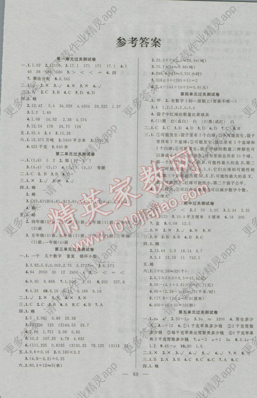 2016年夺冠训练单元期末冲刺100分五年级数学