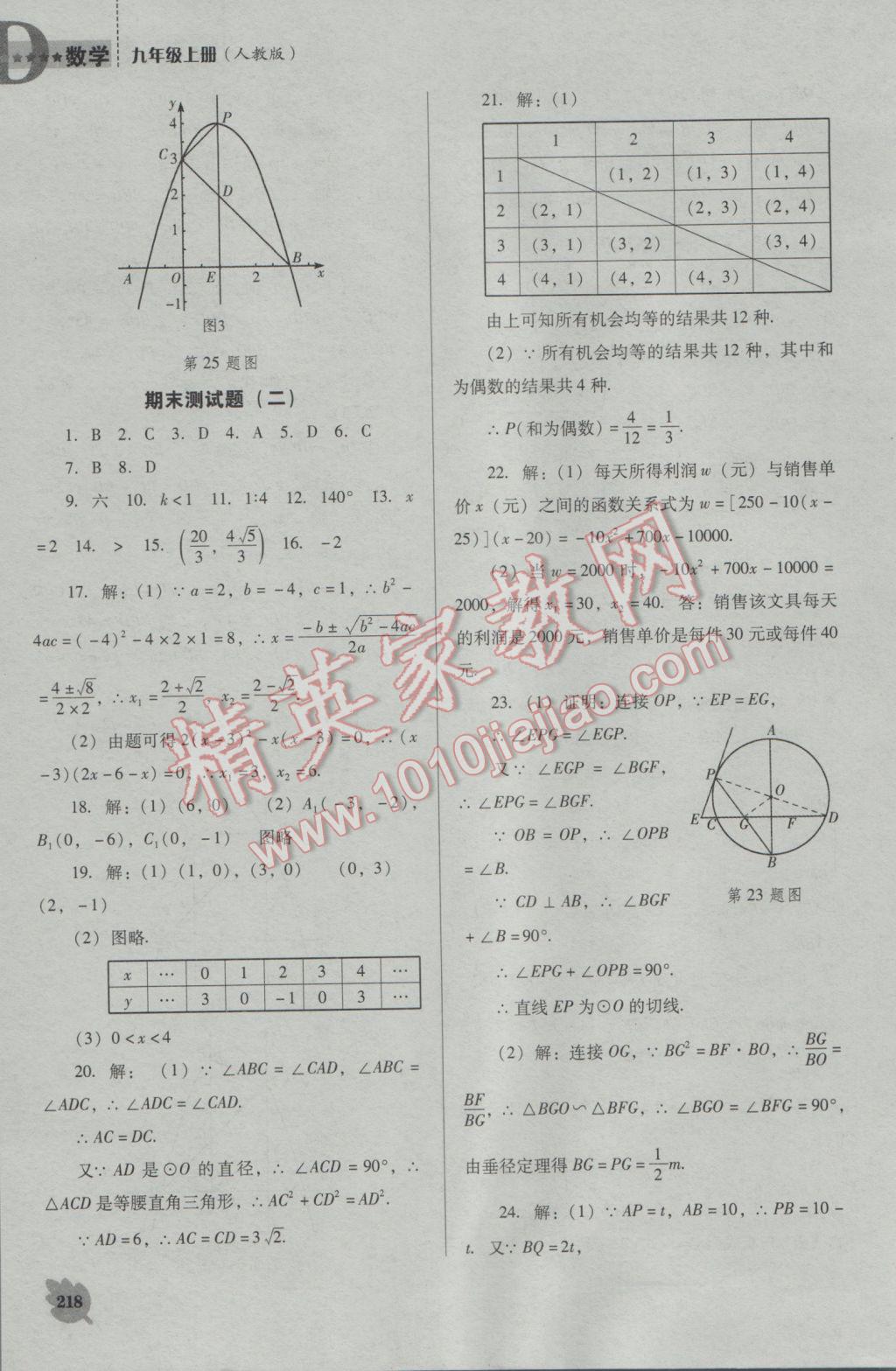 2016年新課程數(shù)學(xué)能力培養(yǎng)九年級上冊人教D版 參考答案第32頁