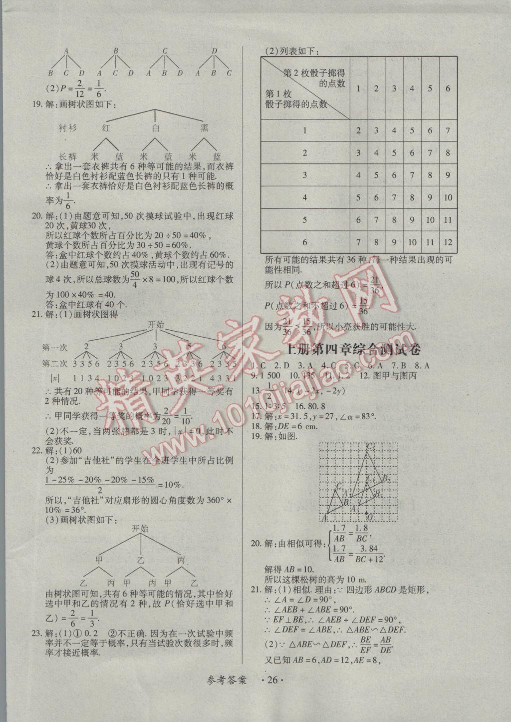 2016年一課一案創(chuàng)新導學九年級數學全一冊北師大版 參考答案第26頁