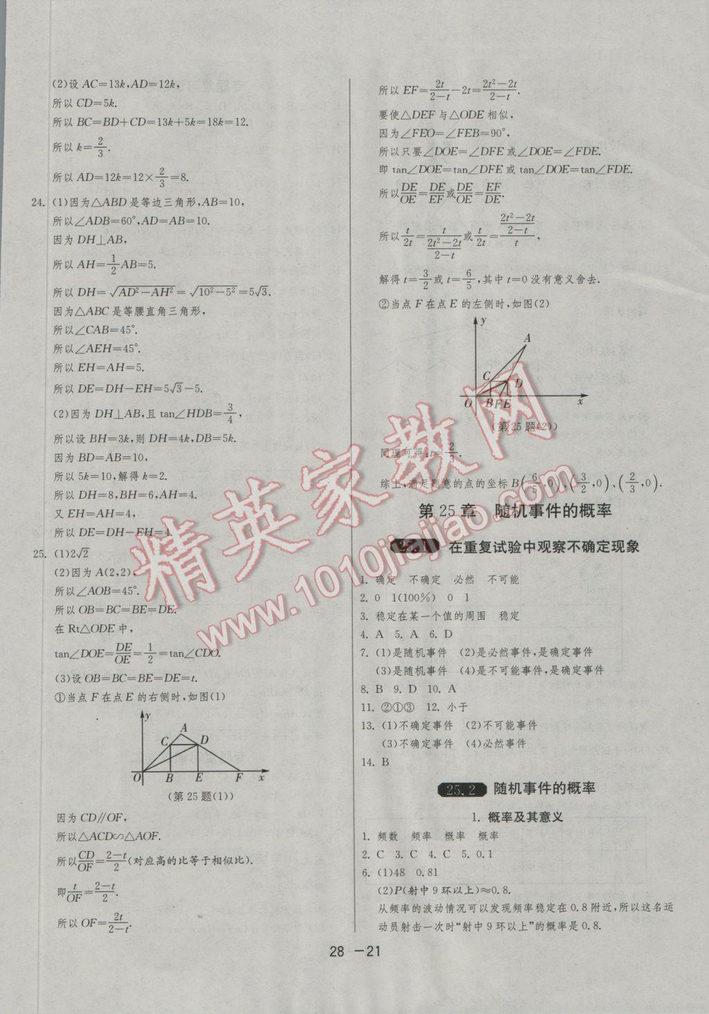 2016年1課3練單元達標(biāo)測試九年級數(shù)學(xué)上冊華師大版 參考答案第21頁