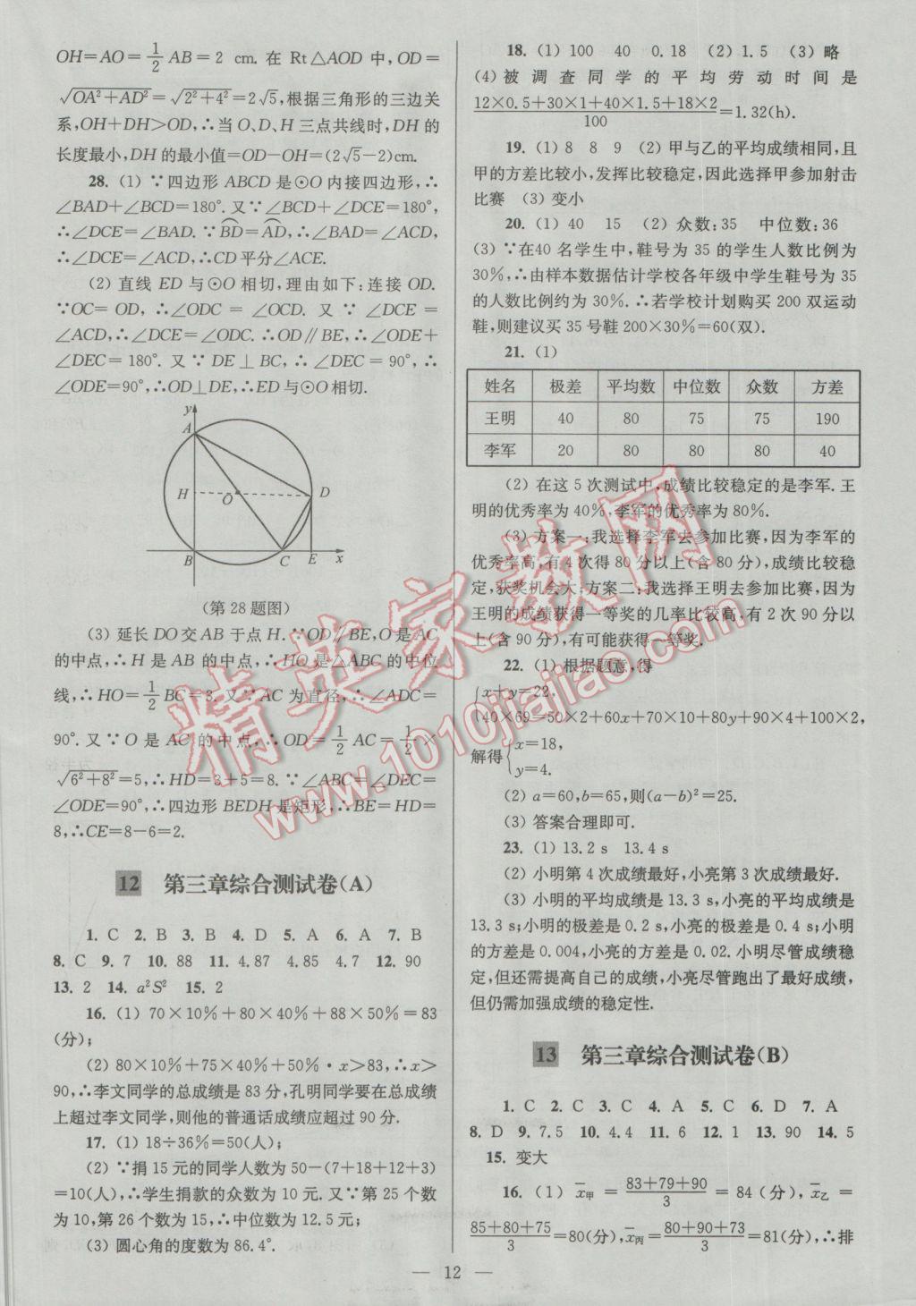 2016年亮点给力大试卷九年级数学上册 参考答案第12页