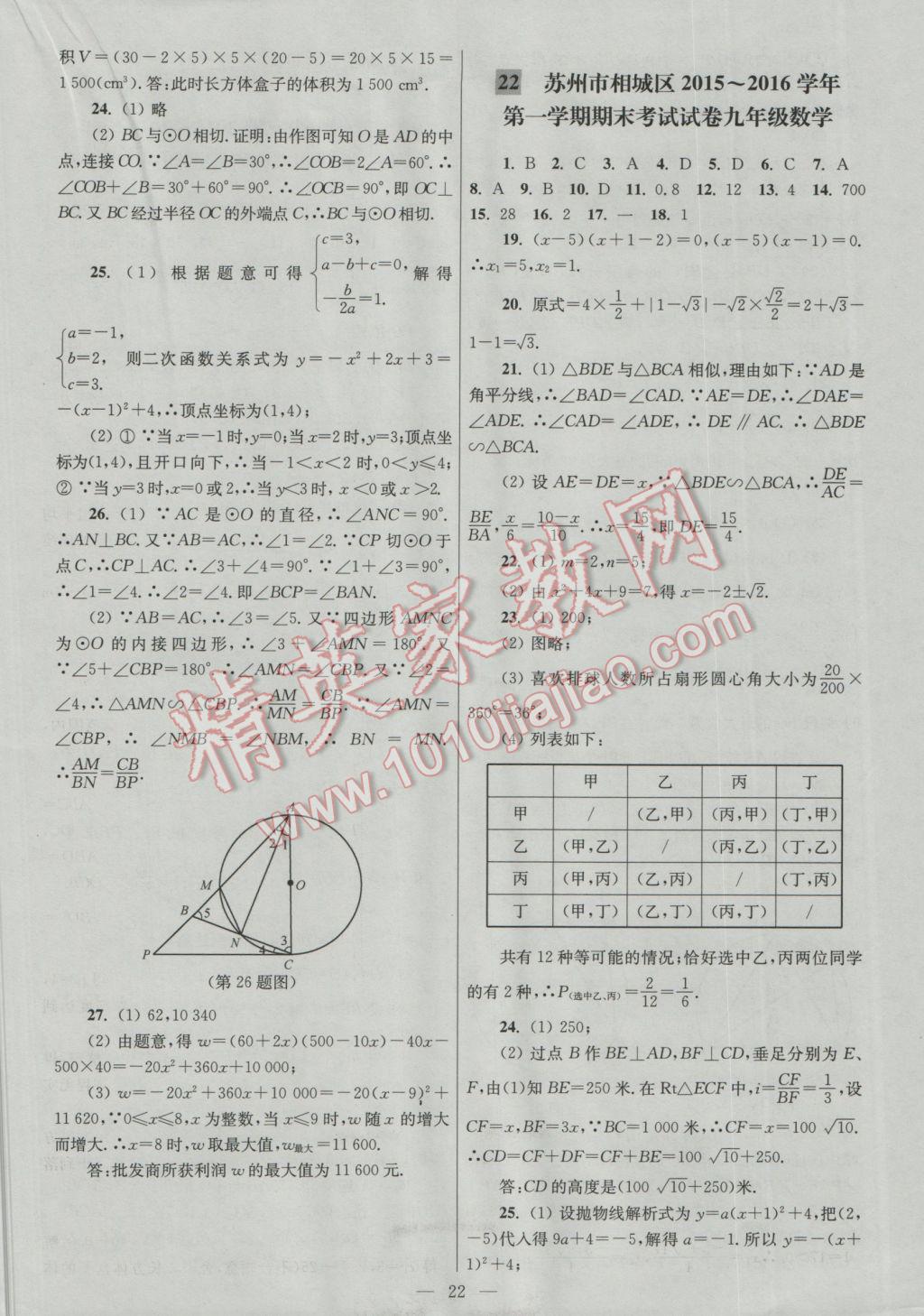 2016年亮點給力大試卷九年級數(shù)學(xué)上冊 參考答案第22頁