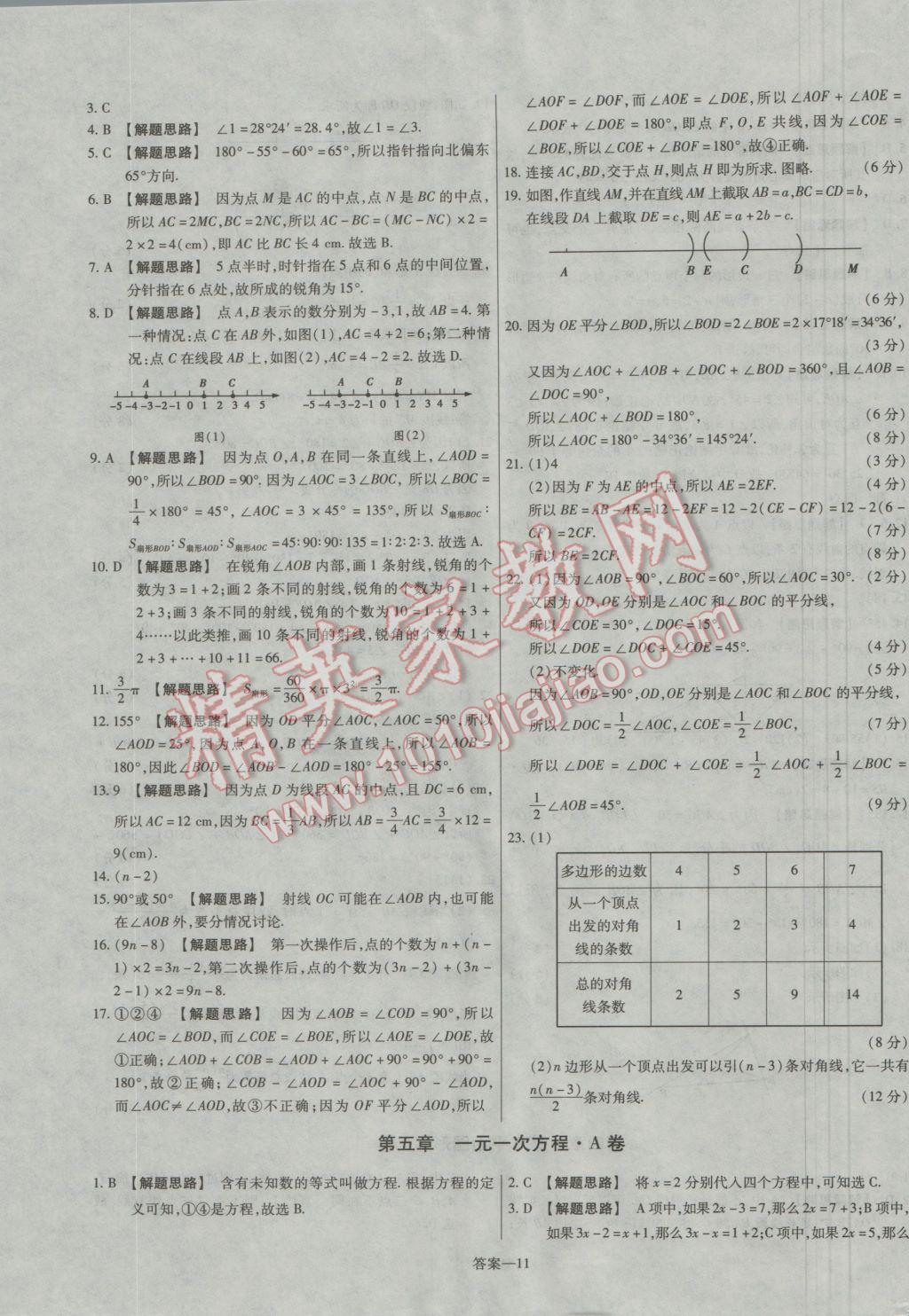 2016年金考卷活頁題選七年級數(shù)學上冊北師大版 參考答案第11頁