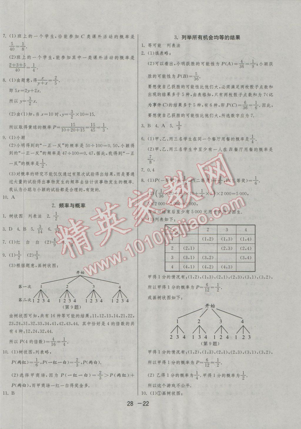 2016年1課3練單元達(dá)標(biāo)測試九年級數(shù)學(xué)上冊華師大版 參考答案第22頁