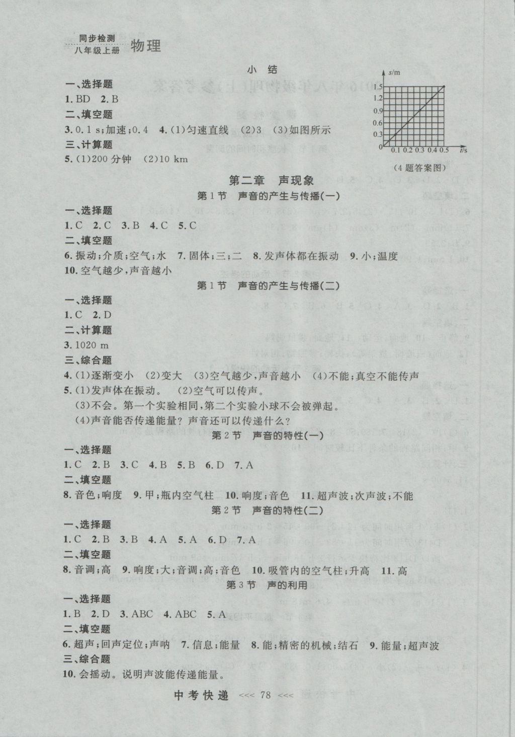 2016年中考快遞同步檢測八年級物理上冊人教版大連版 參考答案第2頁