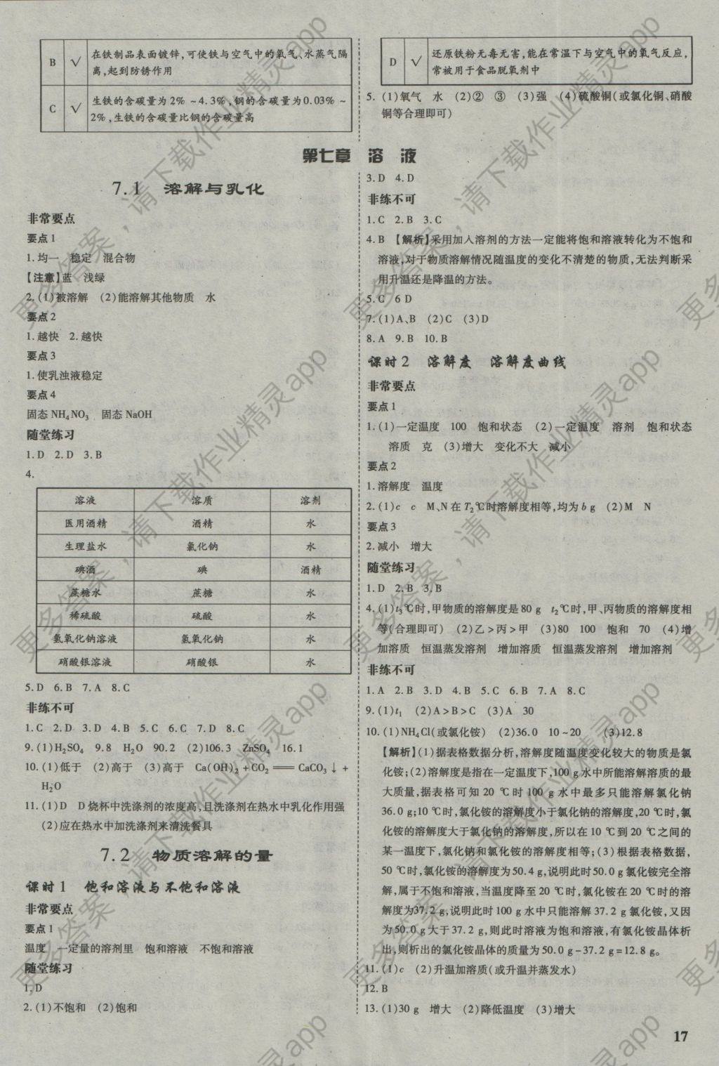 2017年万唯教育非常九年级化学课改版广西专版 参考答案第17页