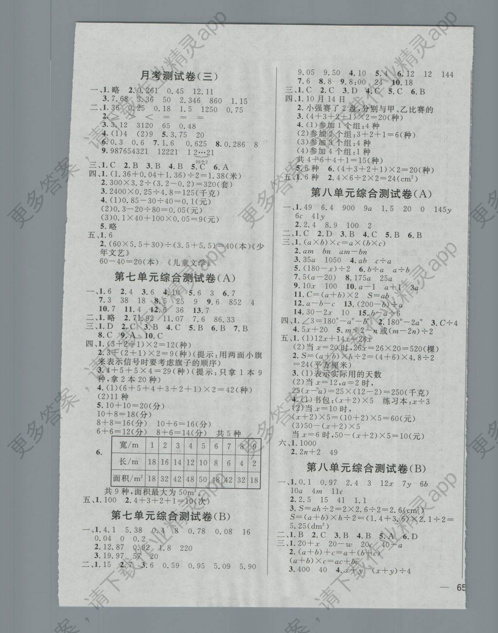 2016年亮点给力大试卷五年级数学上册江苏版 参考答案第5页