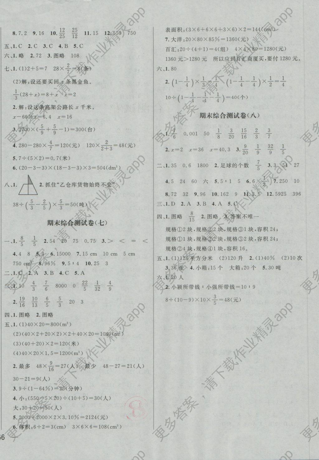 2016年亮点给力大试卷六年级数学上册江苏版 参考答案第8页