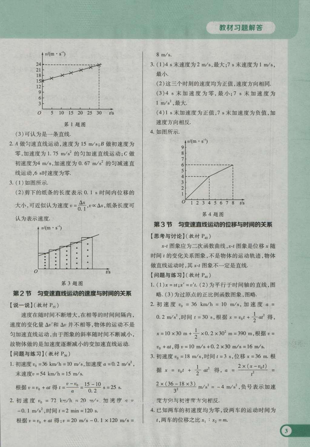 課本人教版高中物理必修1 參考答案第3頁(yè)