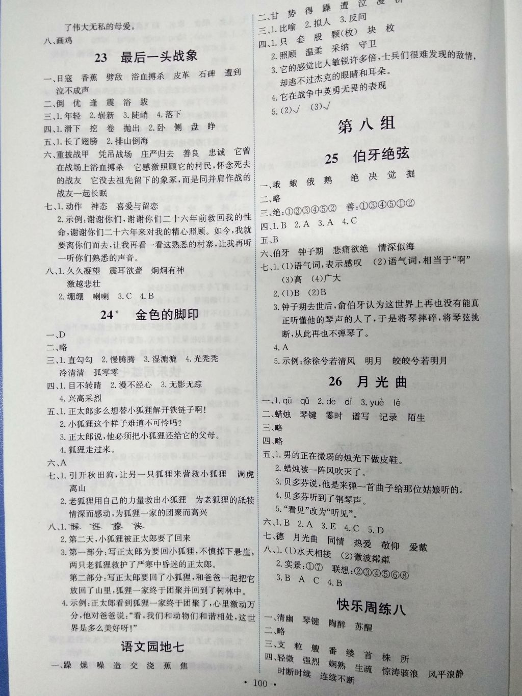 2016年能力培养与测试六年级语文上册人教版H 参考答案第8页