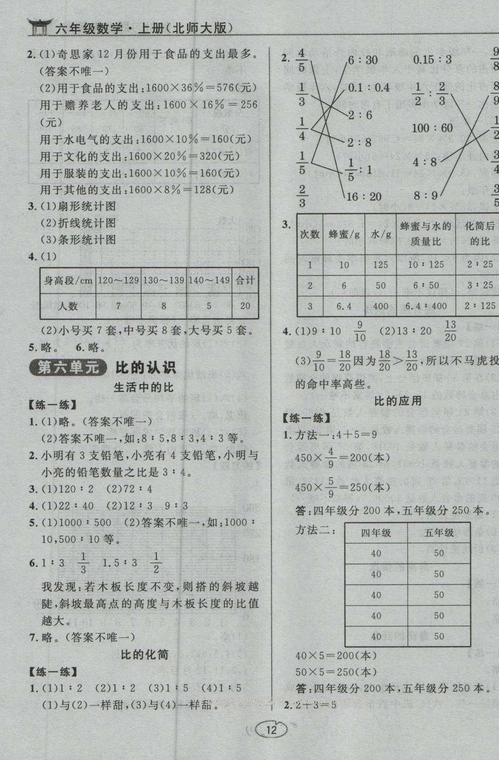 课本北师大版六年级数学上册 参考答案第14页