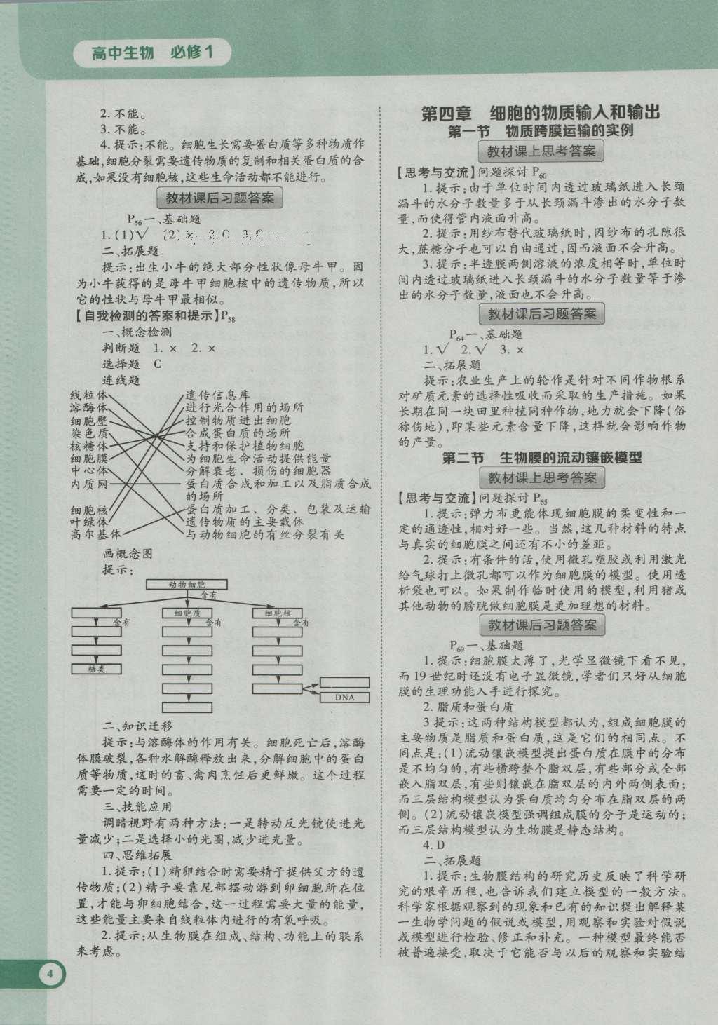 課本高中生物必修1人教版 參考答案第16頁(yè)