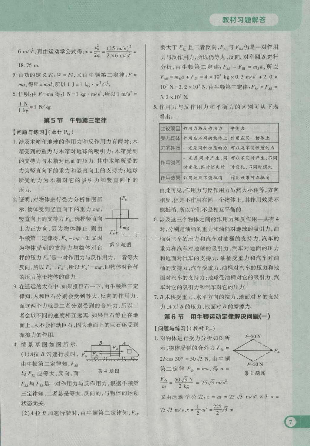 課本人教版高中物理必修1 參考答案第7頁