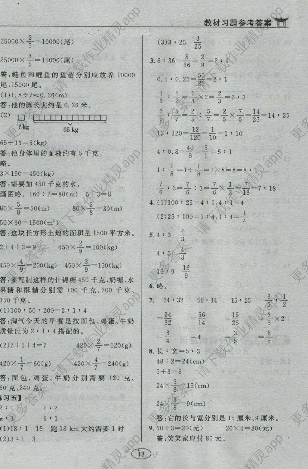 课本北师大版六年级数学上册 参考答案第15页