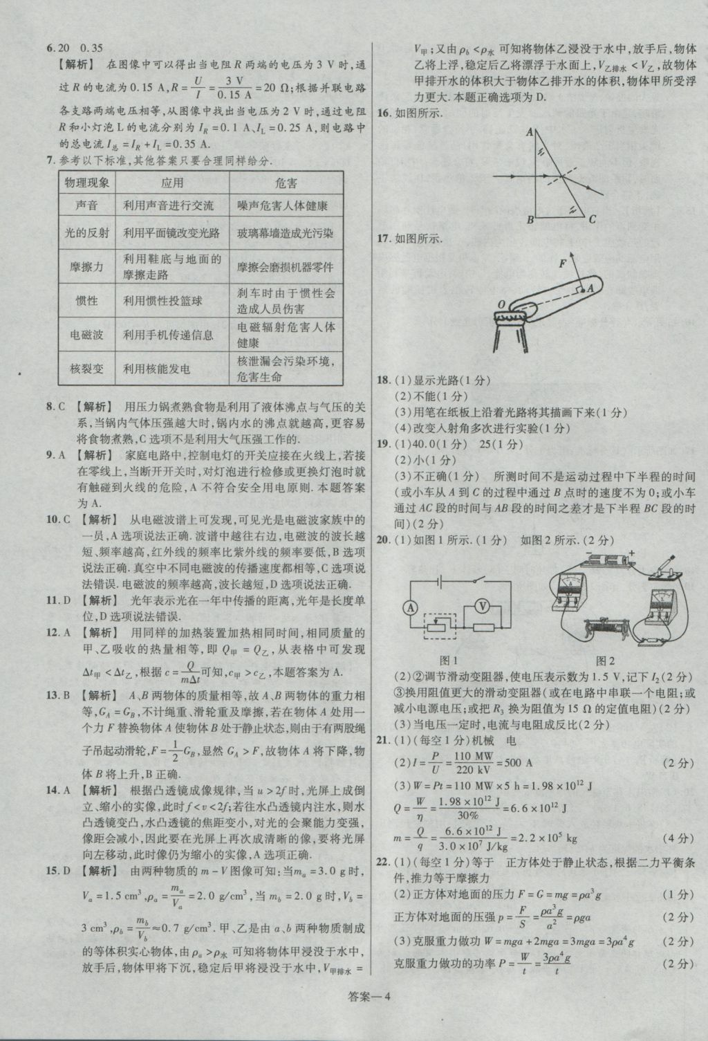 2017年金考卷河南中考45套匯編物理第8版 參考答案第4頁(yè)