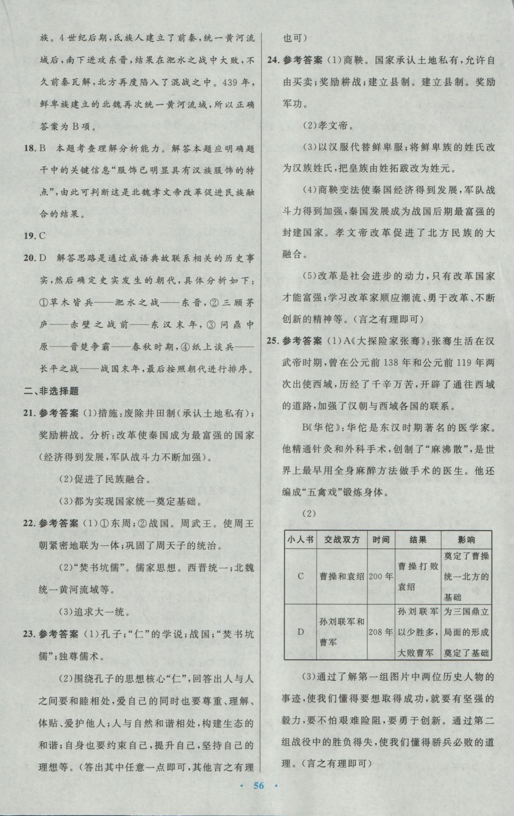 2016年初中同步测控优化设计七年级中国历史上册人教版 参考答案第28页