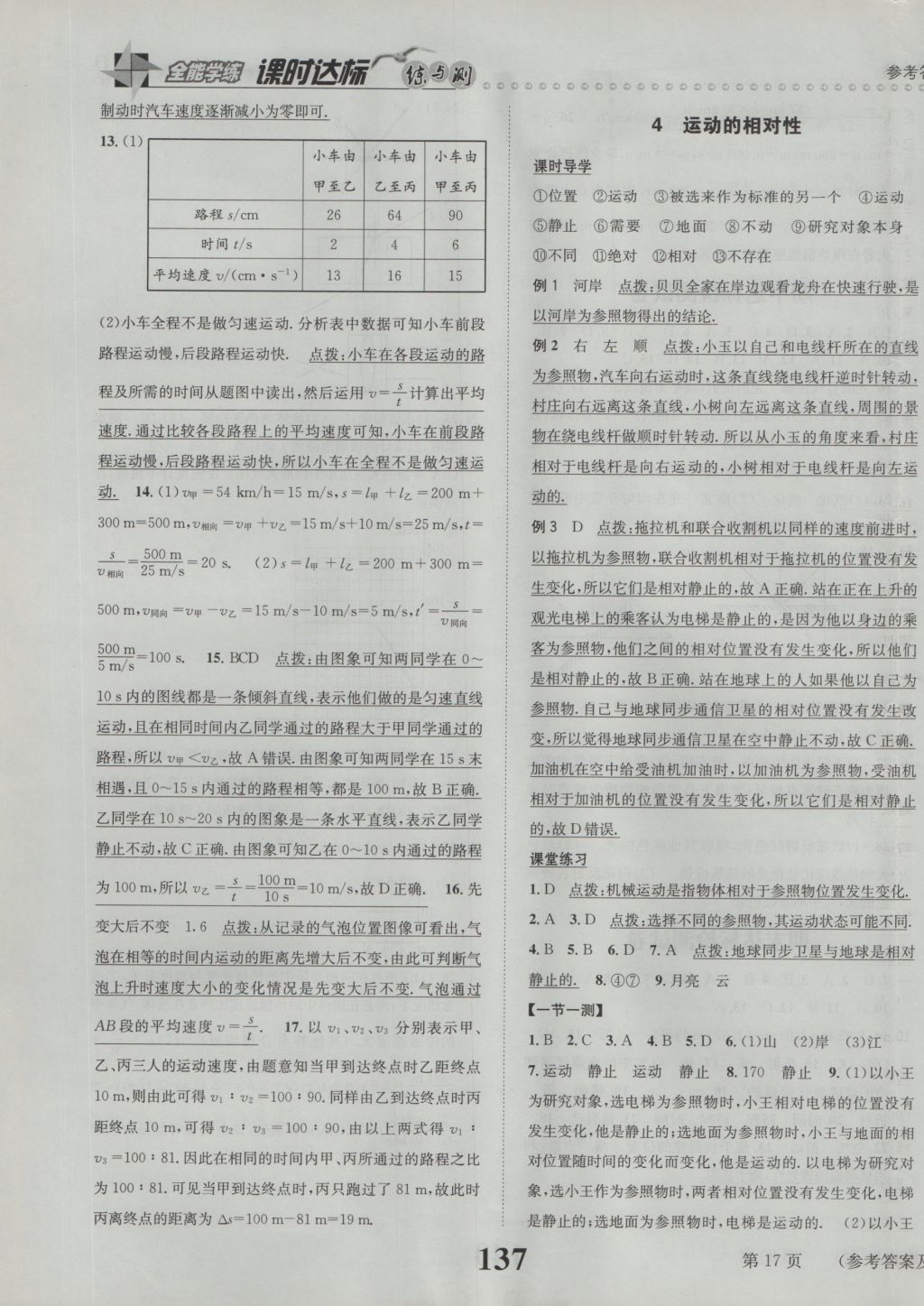 2016年課時(shí)達(dá)標(biāo)練與測(cè)八年級(jí)物理上冊(cè)蘇科版 參考答案第17頁(yè)