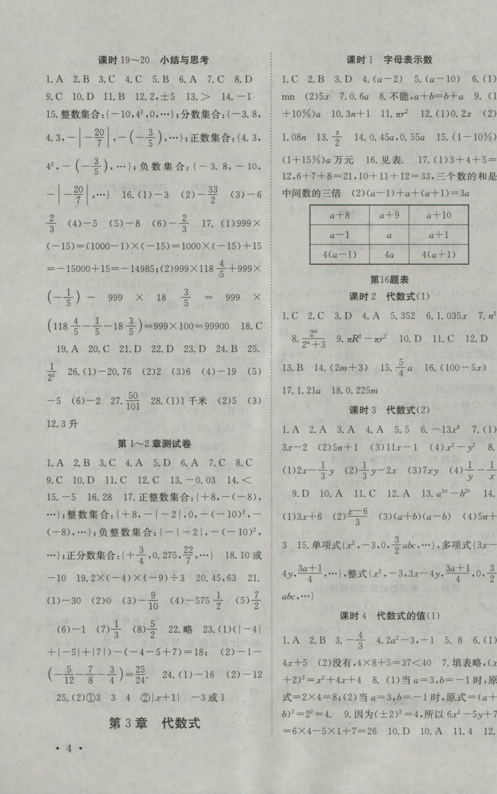 2016年高效精練七年級(jí)數(shù)學(xué)上冊(cè)江蘇版 參考答案第4頁(yè)