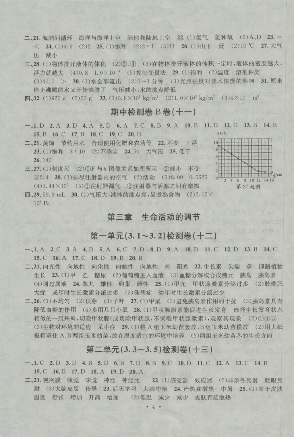 2016年習(xí)題E百檢測(cè)卷八年級(jí)理科綜合科學(xué)上冊(cè)浙教版 參考答案第4頁(yè)