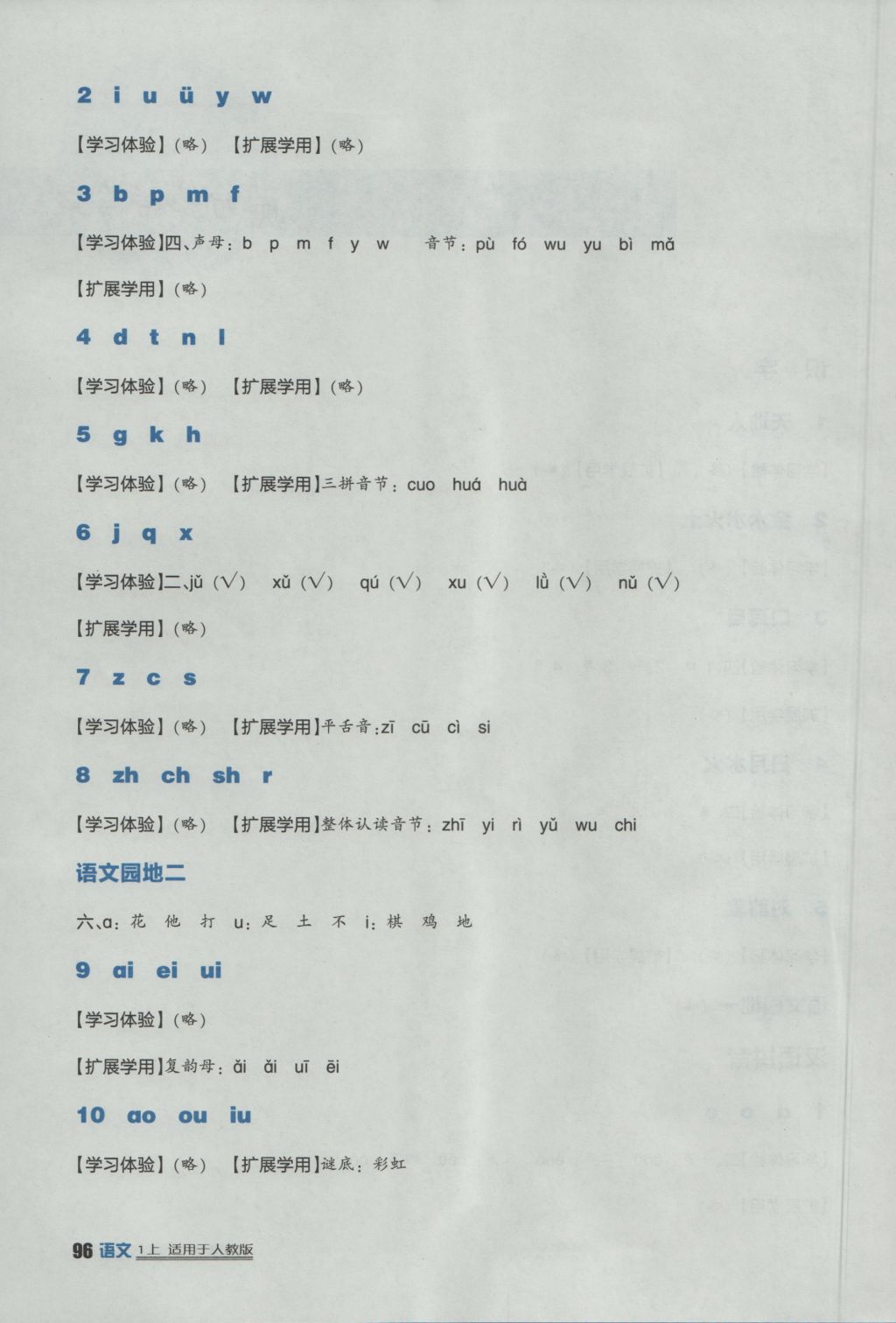 2016年小学生学习实践园地一年级语文上册人教版 参考答案第2页