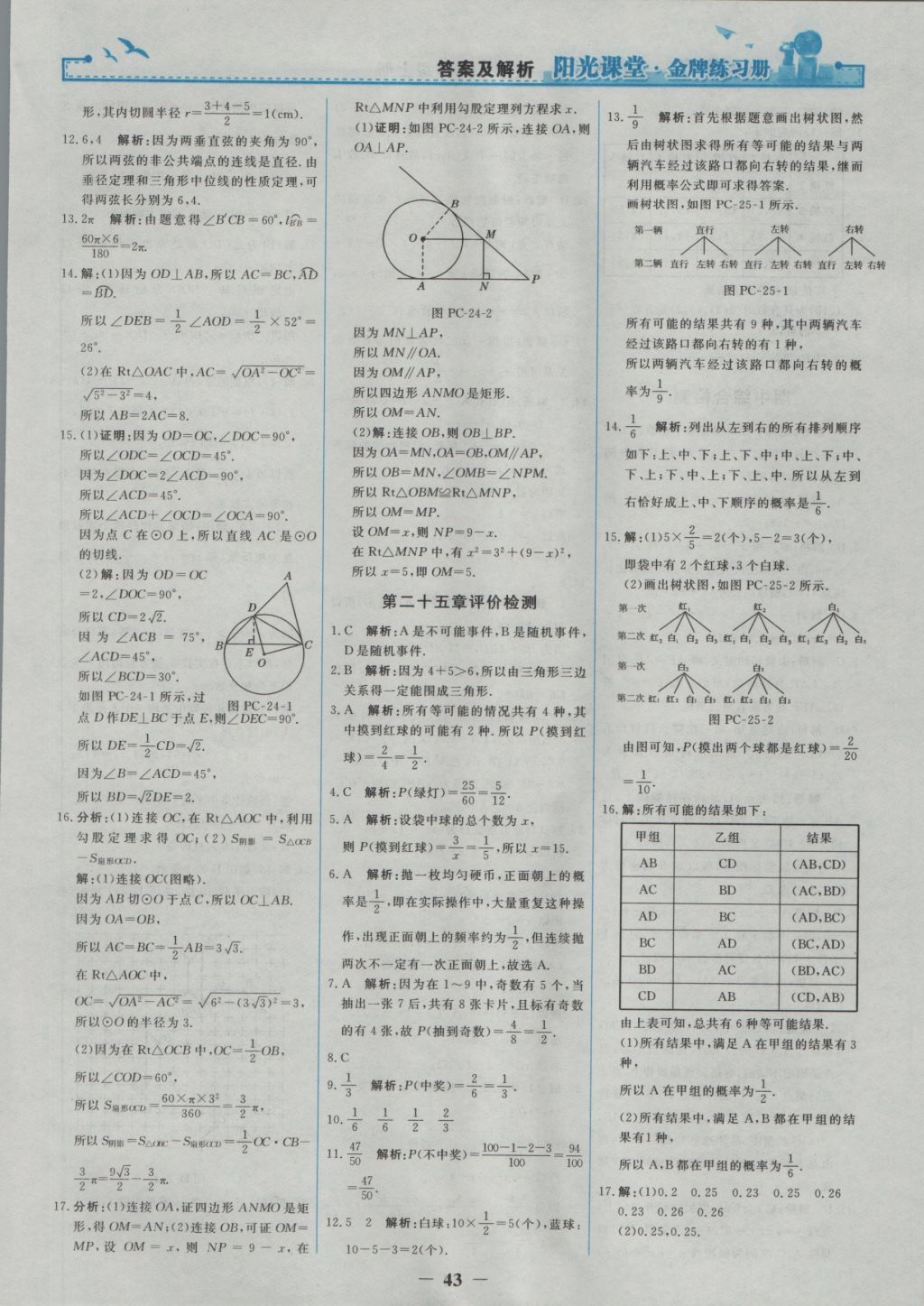 2016年陽光課堂金牌練習(xí)冊九年級數(shù)學(xué)上冊人教版 參考答案第25頁