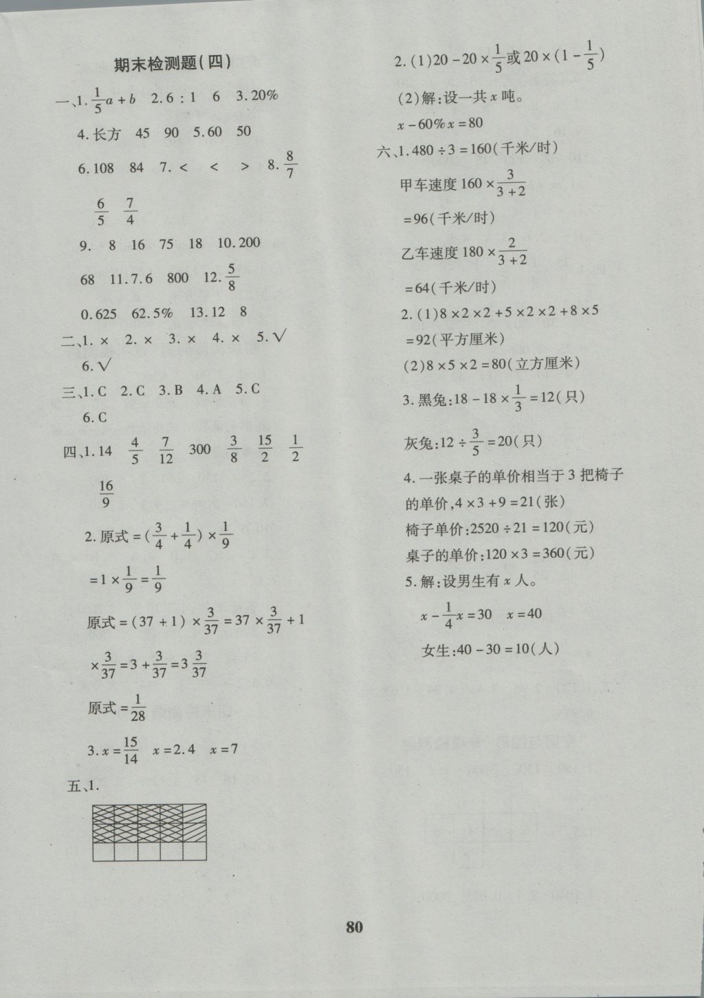 2016年黃岡360度定制密卷六年級數(shù)學上冊蘇教版 參考答案第8頁