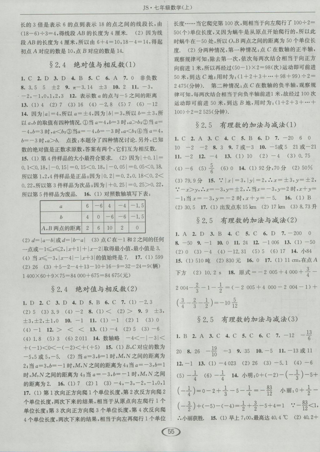 2016年亮點(diǎn)給力提優(yōu)課時(shí)作業(yè)本七年級數(shù)學(xué)上冊蘇科版 參考答案第3頁