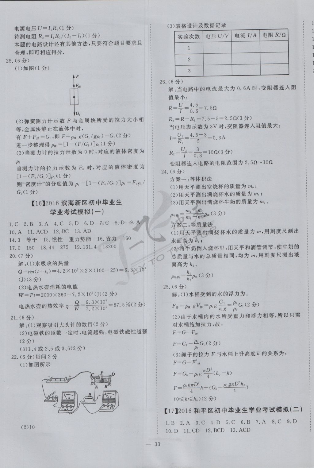 2017年一飛沖天初中模擬匯編物理 參考答案第13頁(yè)