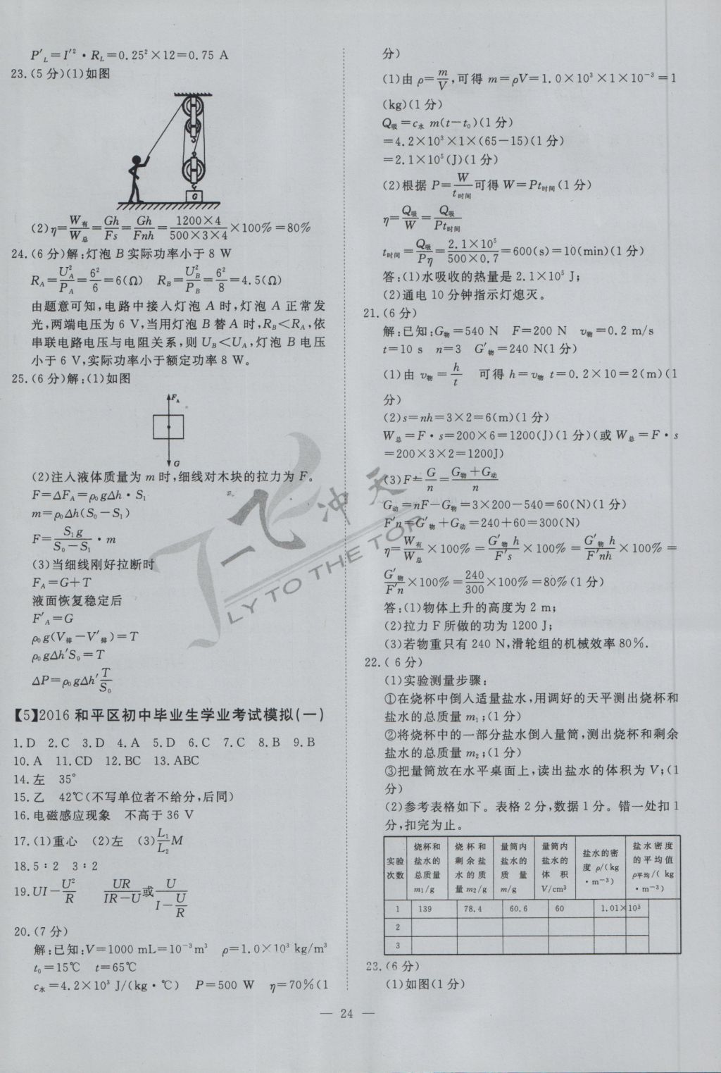 2017年一飛沖天初中模擬匯編物理 參考答案第4頁