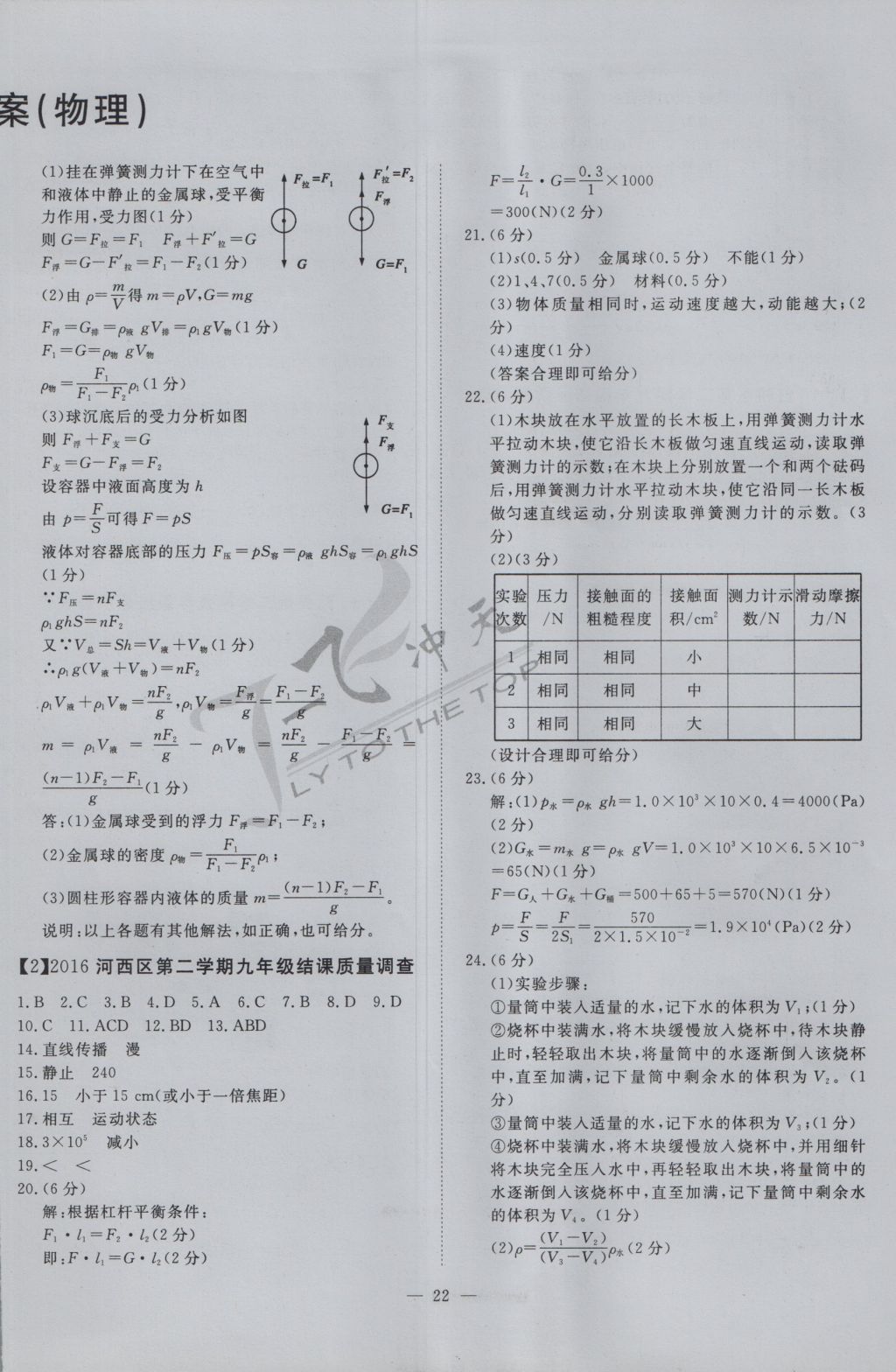 2017年一飛沖天初中模擬匯編物理 參考答案第2頁