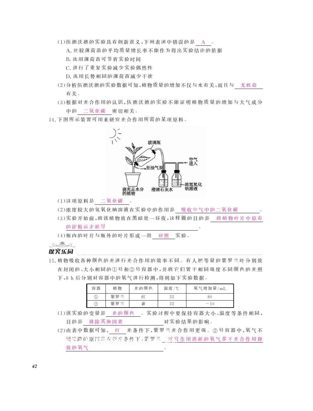 2016年作業(yè)本七年級(jí)生物上冊人教版江西教育出版社 參考答案第44頁