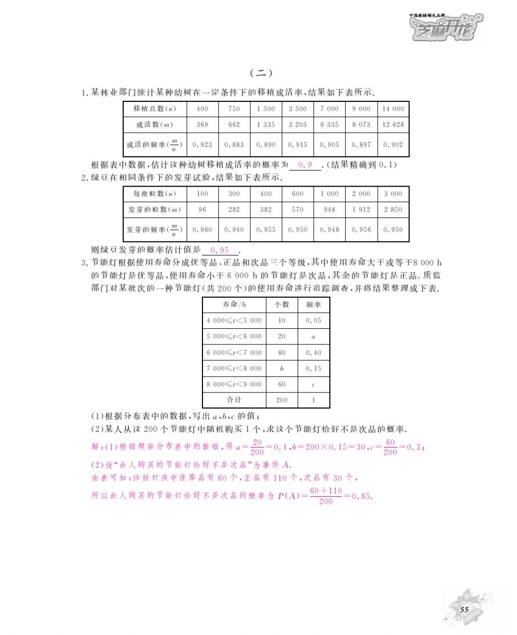 2016年作业本九年级数学全一册人教版江西教育出版社 参考答案第58页