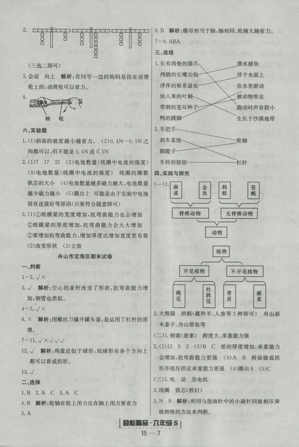 2016年勵(lì)耘書(shū)業(yè)浙江期末六年級(jí)科學(xué)上冊(cè)教科版 參考答案第7頁(yè)