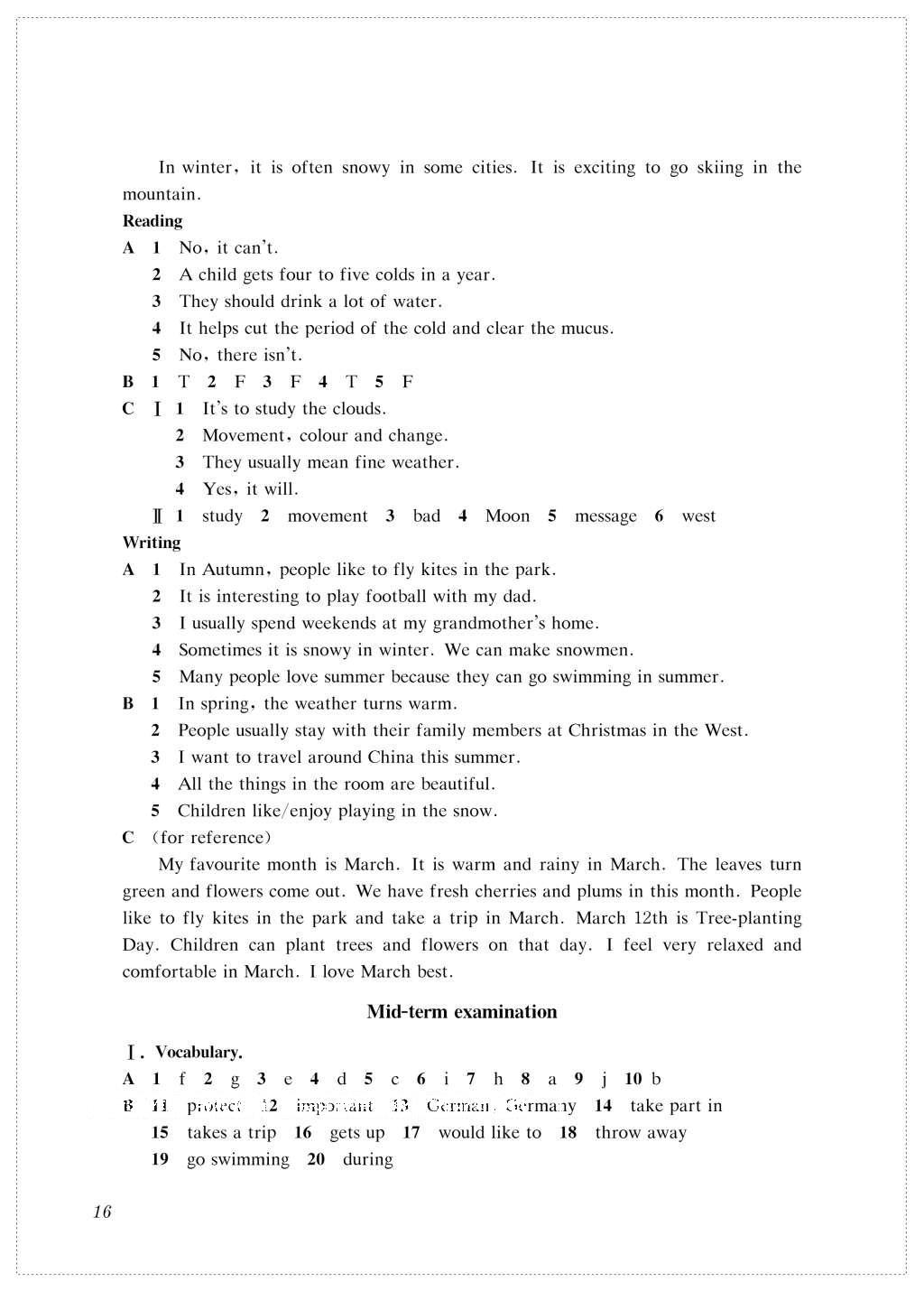 2016年知識(shí)與能力訓(xùn)練七年級(jí)英語(yǔ)上冊(cè)滬教版 參考答案第16頁(yè)