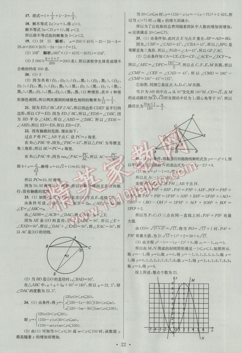 2017年江蘇13大市中考試卷與標(biāo)準(zhǔn)模擬優(yōu)化38套數(shù)學(xué)A版 參考答案第22頁