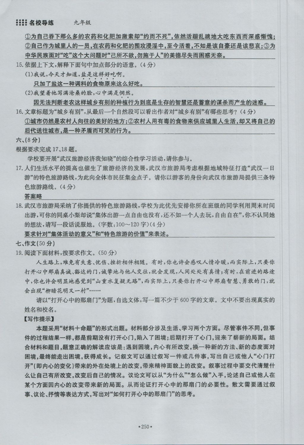 2016年名校导练九年级语文全一册 单元满分练下册第250页