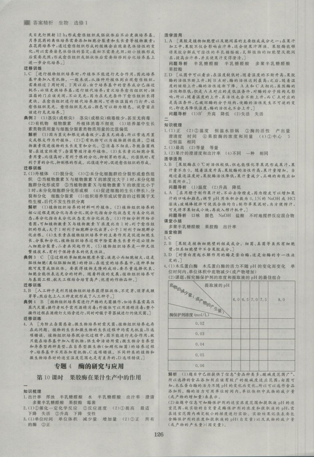 步步高学案导学与随堂笔记生物选修1人教版 参考答案第6页